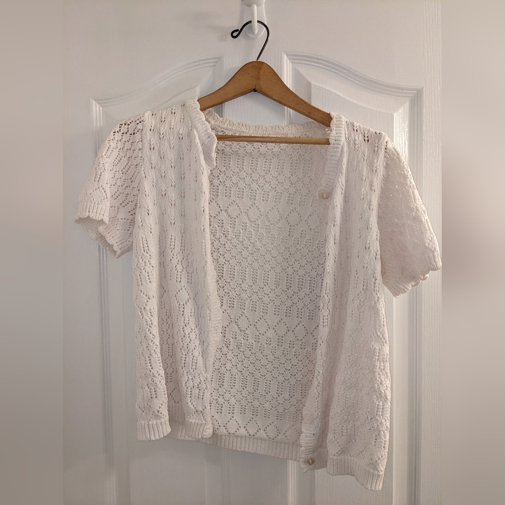 Small Womens' White Short Sleeve Cardigan